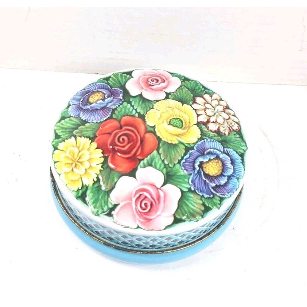 Vintage Riley’s Toffee Halifax England EMBOSSED FLORAL TIN 1950's Floral Roses